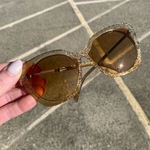 Yohji Yamamoto YY5018 Vintage Sunglasses Square Cat Eye Glitter Gold Gradient